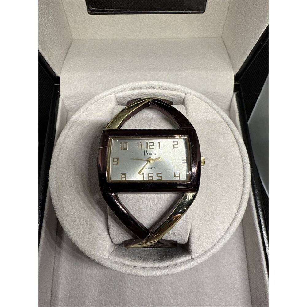 Vivani Ladies Watch Chocolate Open Cuff Bangle Hinge Bracelet Quartz New Battery - Picture 2 of 15